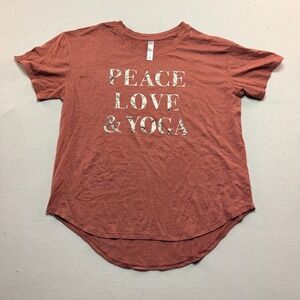 Guru Active T-Shirt Women Medium Rust Excellent Peace Love Yoga Graphic Tee